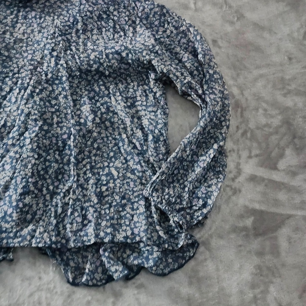 Lucky Brand Women XL Sheer‎ Peasant Blouse Ruffle Button Up Blue Floral NEW - Picture 15 of 16